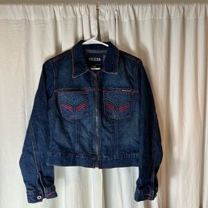 💿 retro 90s / Y2K GUESS Jean Cropped Jacket | Size L (Fits S/M) | NWOT